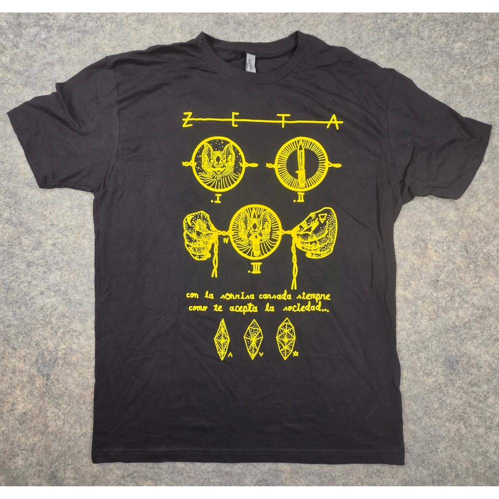 Zeta Band T-Shirt Black Yellow Graphic Print Spanish Text Mens Large